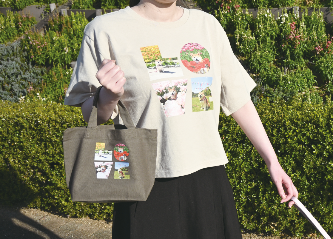 ペットの写真をTシャツ、カラートートにプリントした写真
